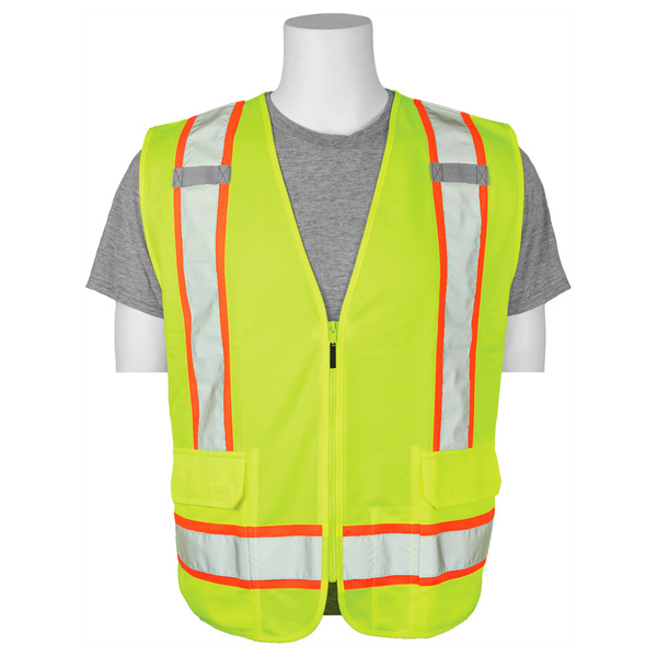 Erb Safety S385SC Solid Tricot Safety Vest, Class 2, Contrasting Tape, 5 pkts, LG 62881